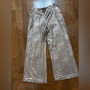 Rose Gold Shimmering Silver Women’s Wide-Leg Stretchy Pants Size Large